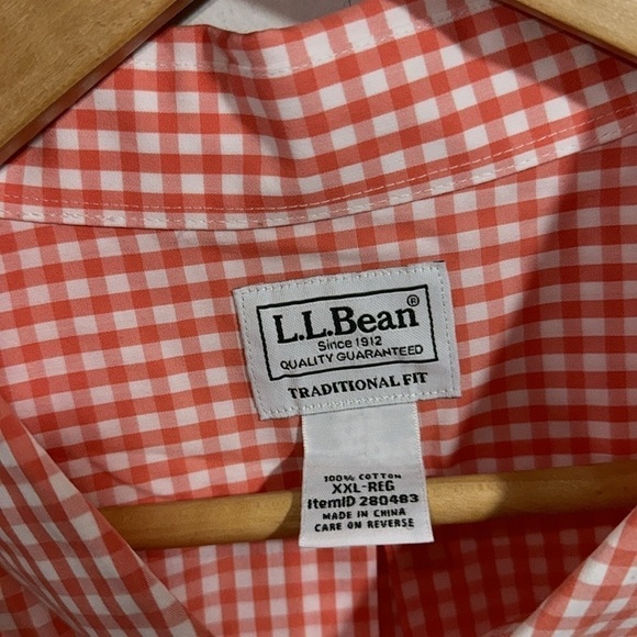 LL Bean shirt short sleeve pocket button down gingham orange white xxl - Picture 2 of 4